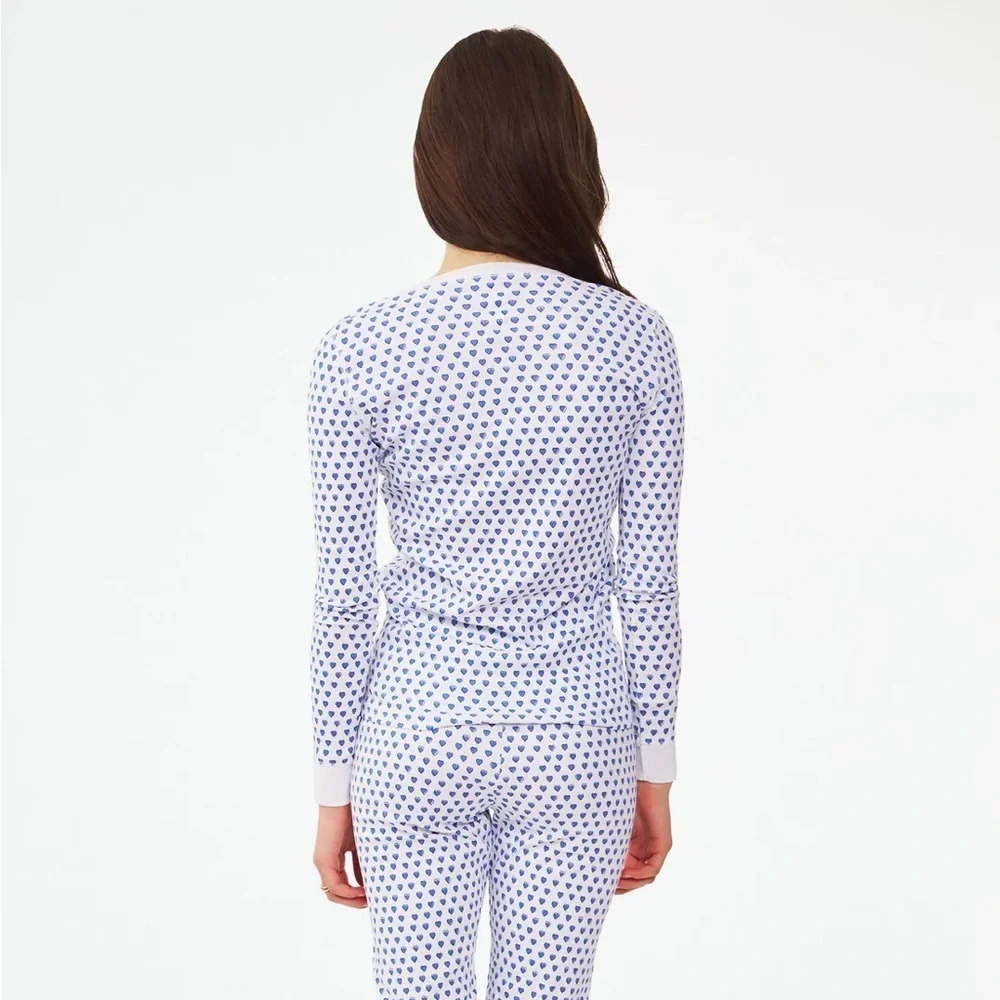 Roller Rabbit Heart Pajama 3 Button Long Sleeve Henley Top in Blue PLEASE READ